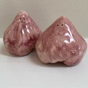 Pier 1 handmade Purple Ceramic Garlic Sale Pepper Shakers